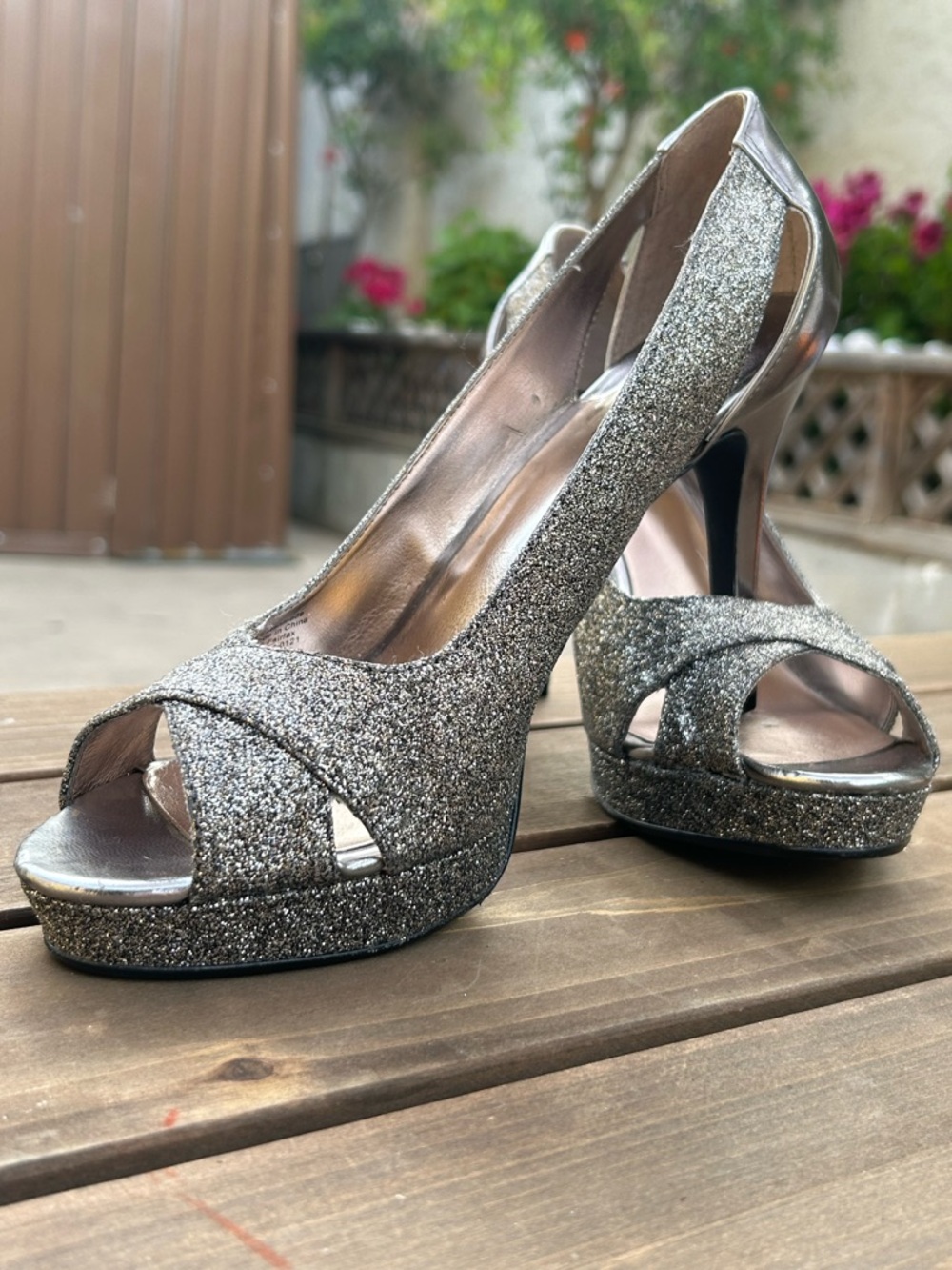 Alfani Silver Glitter Open-Toe Platform Heels